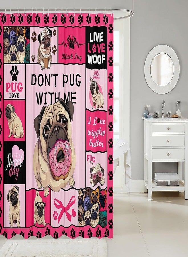 Homewish Cartoon Pugs Kids Pets Shower Curtains,Girls Boys Adults Room Decor,Dog Paws Print Cute Bathroom Curtains,Geometric Plaids Patchwork Pink Colorful Waterproof Curtains,12 Hooks Suits,72" W x 72" L - Image 2